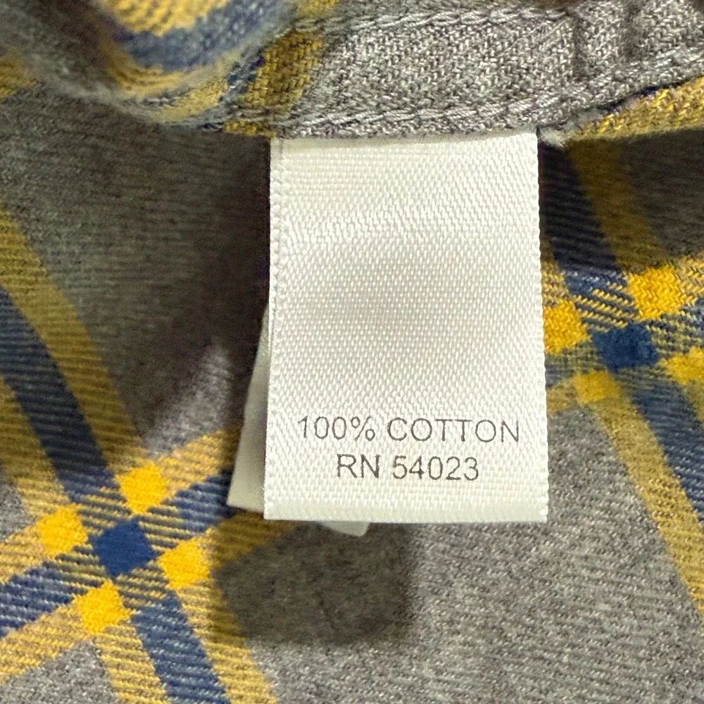 Banana Republic Mens XL Flannel Shirt Grey Yellow Blue Plaid Cotton Button Down